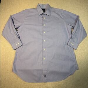 David Donahue Men 2XL Blue White Button Front Dress Shirt Long Sleeve Office